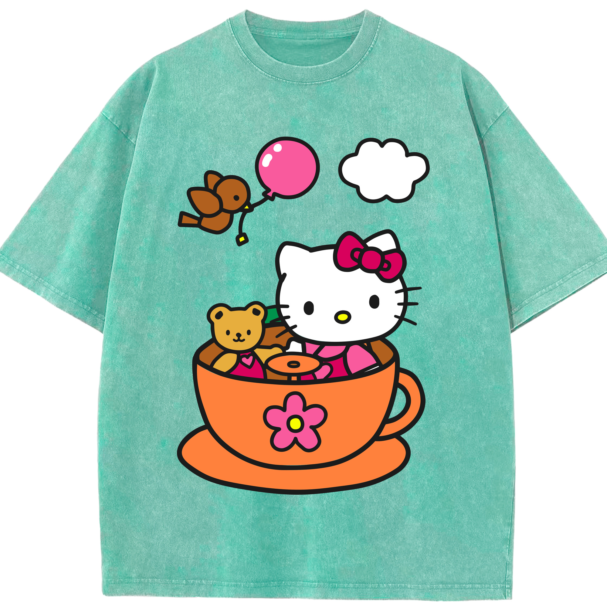（画像用） Hello Kitty ハローキティ 綿100% ヴィンテージ風 半袖Tシャツ（フロントプリント）
